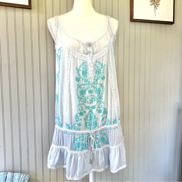 Melissa Odabash Blue Lace Embroidered Cotton Mini Dress - Picture 1 of 10